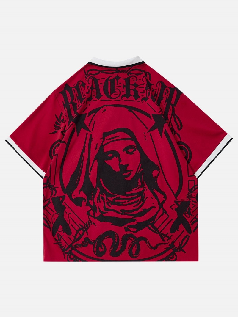 T Shirts Aelfric Eden Gothic Portrait Polo Tee Rouge | UER-38842950